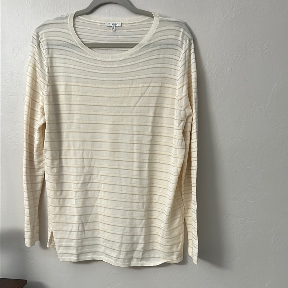 LaFayette 148 New York Cream Striped Long Sleeve Top